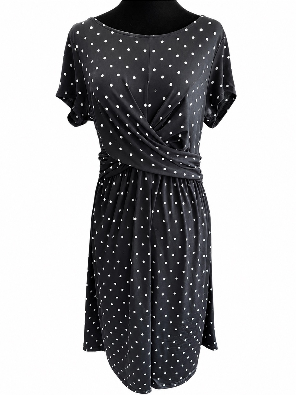 West Kei Black Polka Dot Faix Wrap Midi Dress Sz Medium